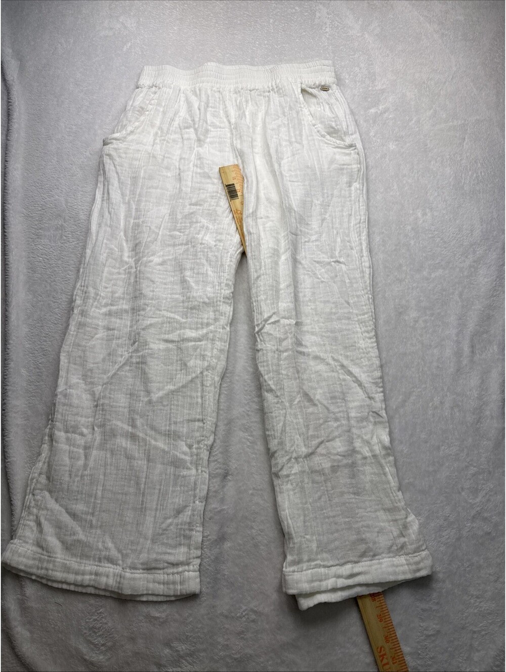 Rip Curl White cotton Wide Leg Pants with Textured Fabric L (2367) - Picture 3 of 8